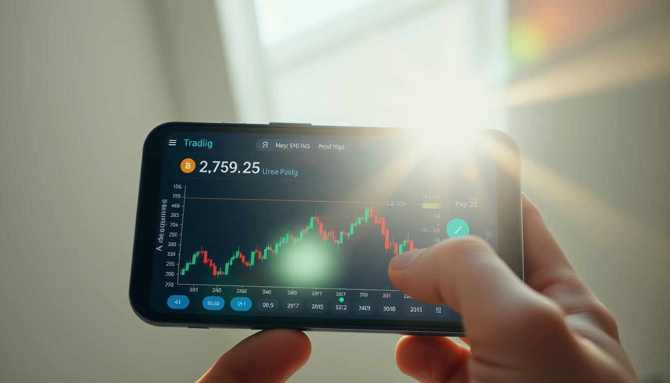 Crypto exchange UI on smartphone showing trading pair em estilo editorial