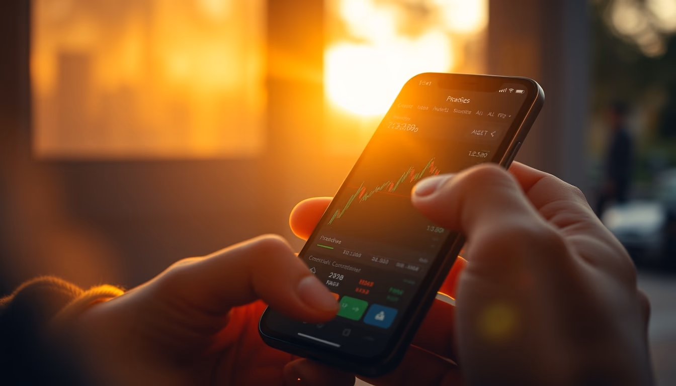 Crypto exchange UI on smartphone showing trading pair em estilo editorial