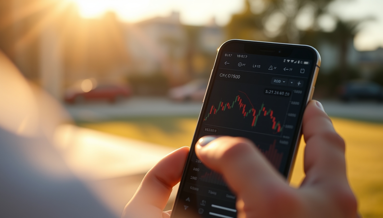 Crypto exchange UI on smartphone showing trading pair em estilo editorial