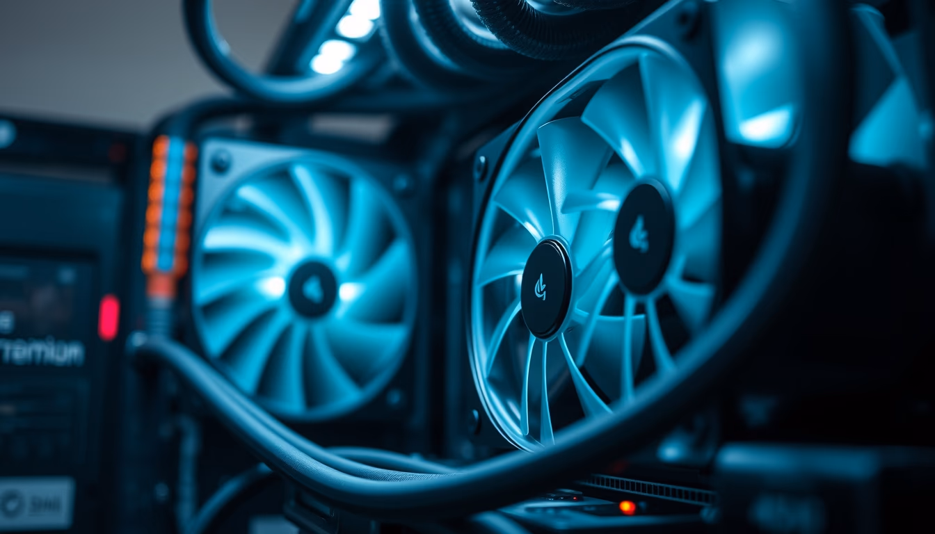 Rig de mineração de cripto with cooling fans macro em estilo editorial