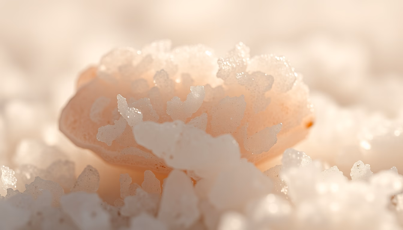 crystal salt macro in editorial style