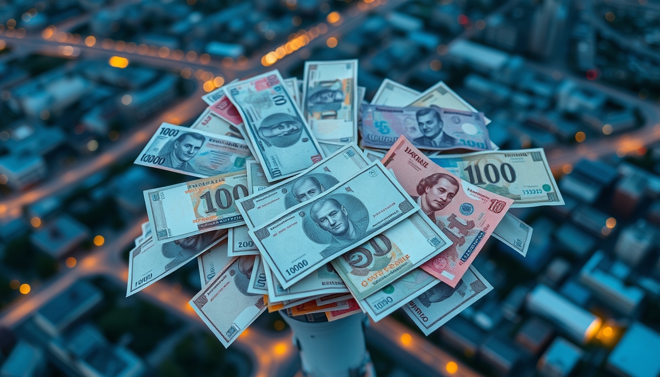 currency notes from around the world in editorial style