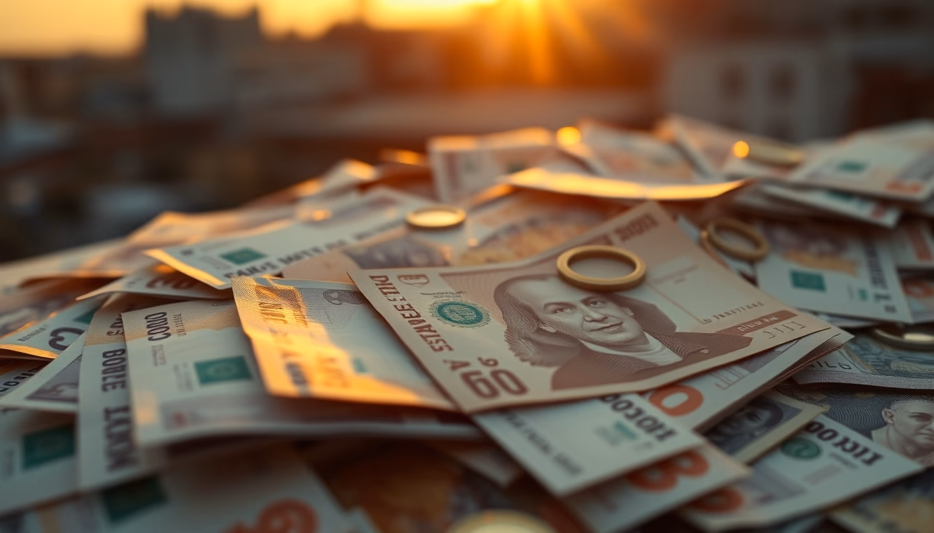 currency notes from around the world in editorial style