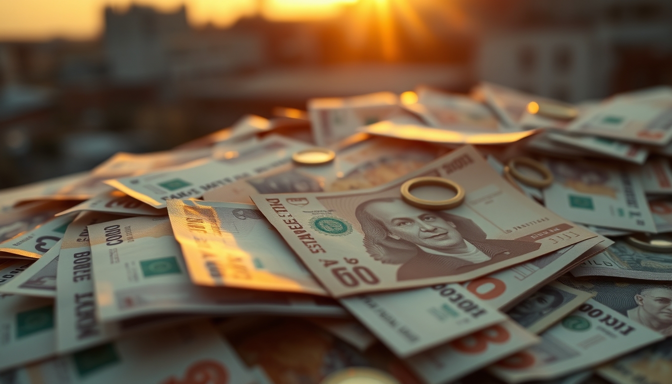 currency notes from around the world in editorial style