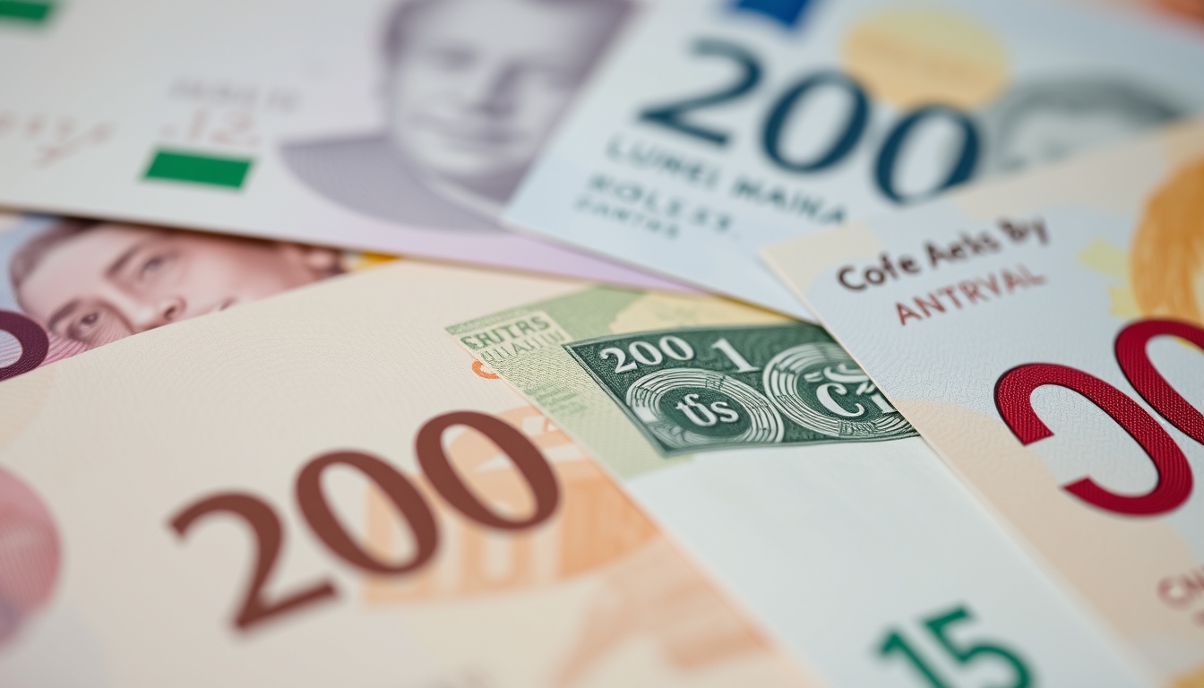 currency notes from around the world in editorial style