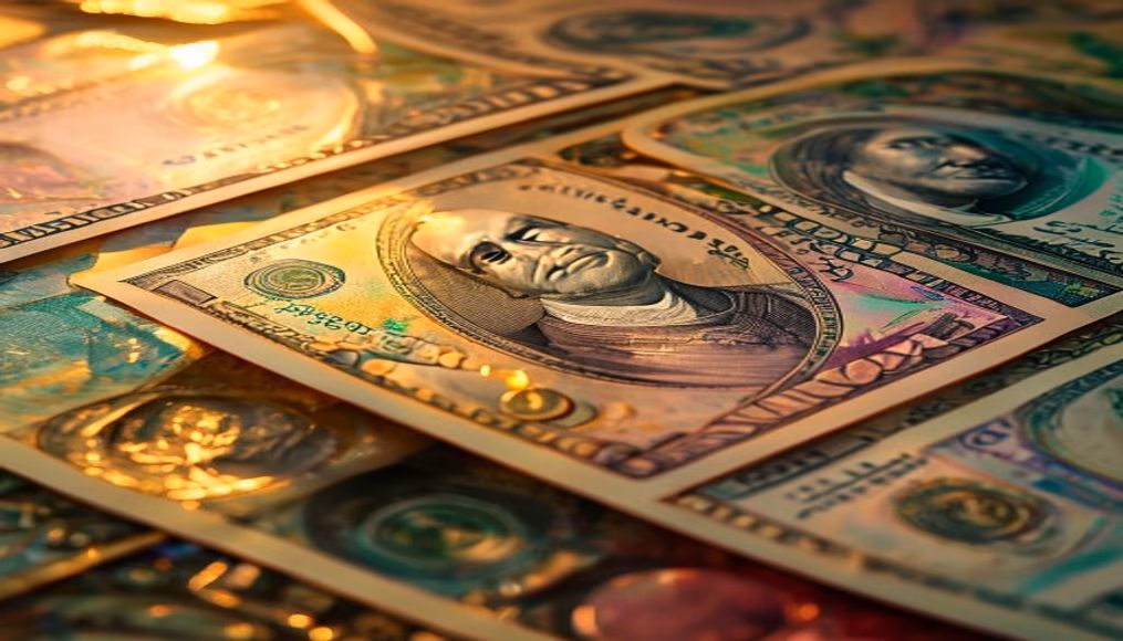 currency notes from around the world in editorial style