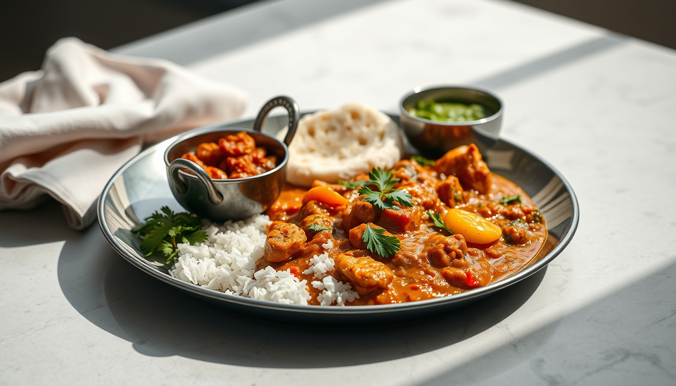 curry plate indian style in editorial style