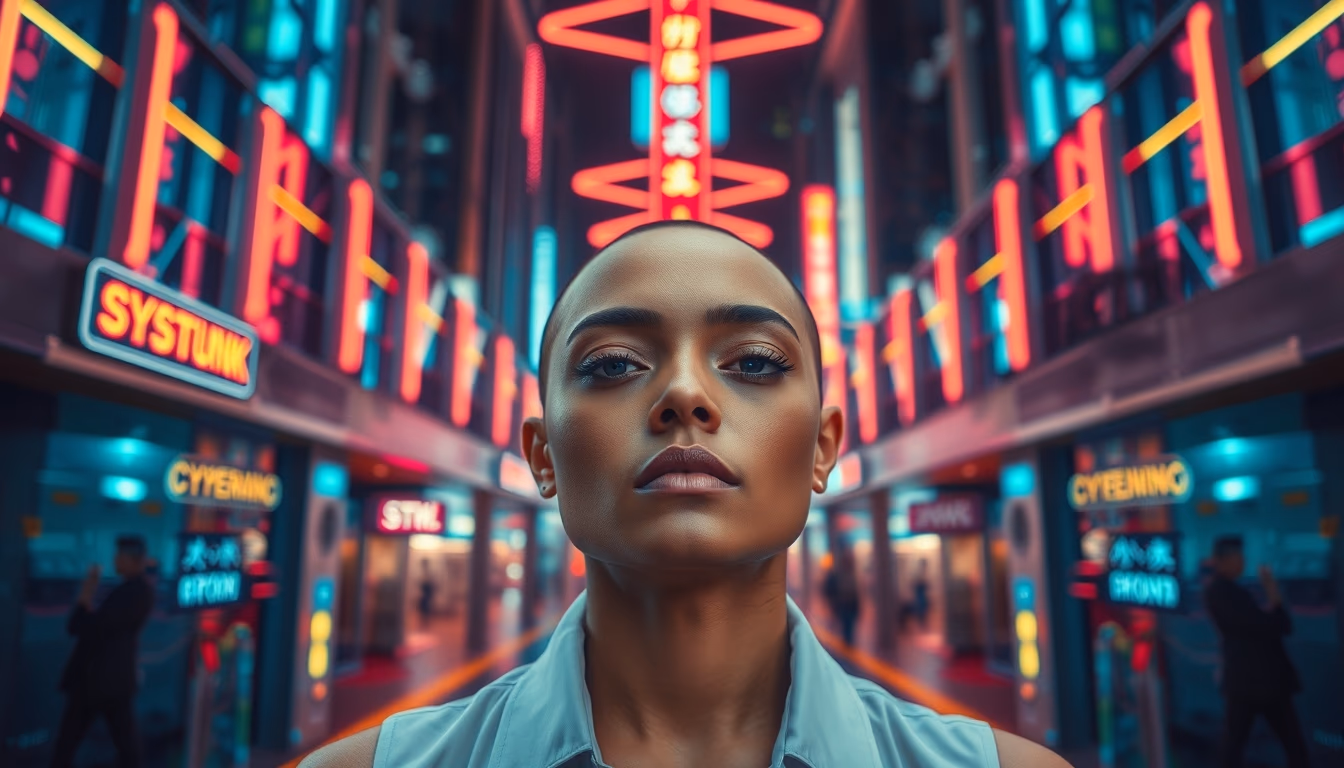 cyberpunk neon city in editorial style