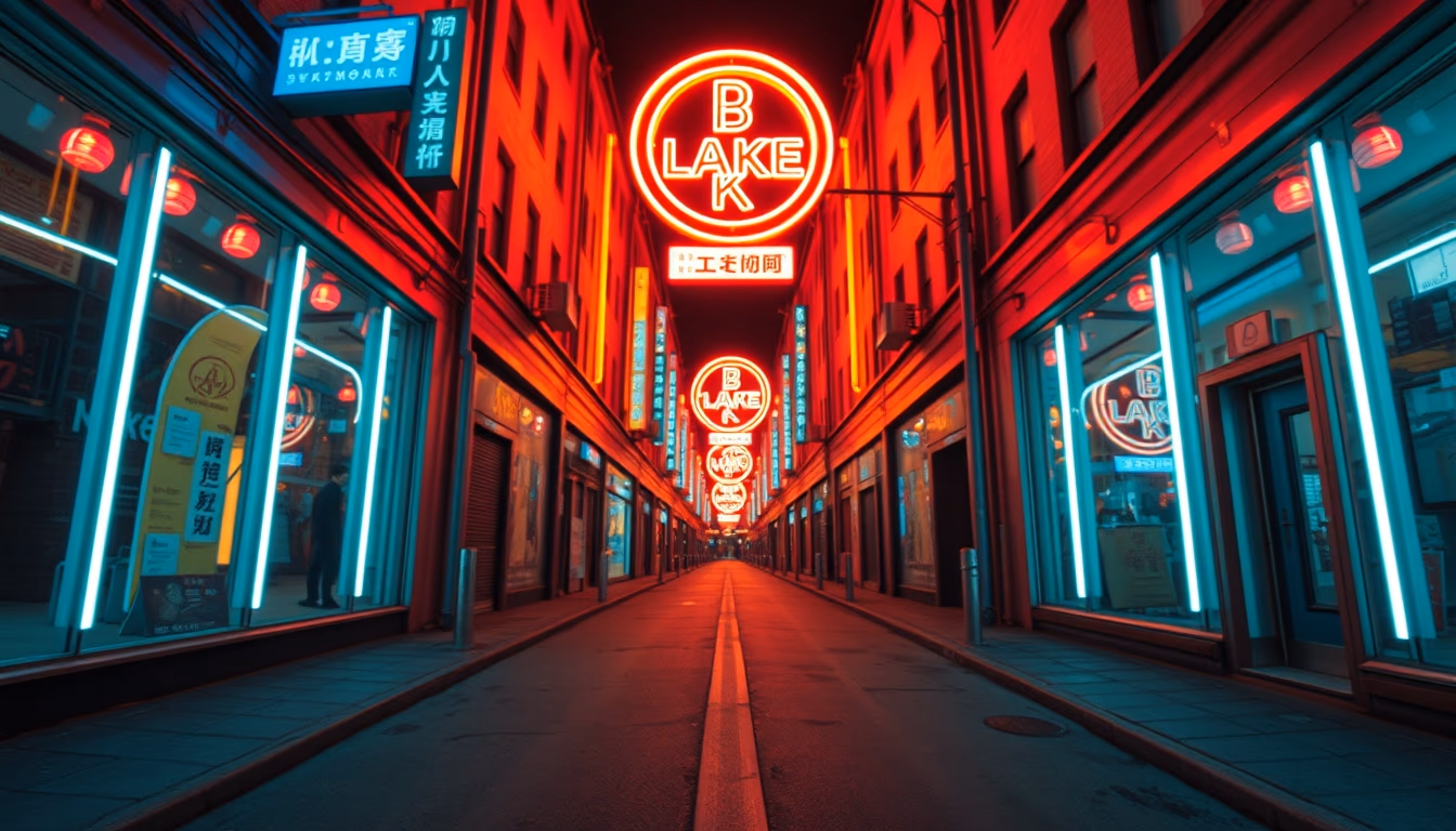 cyberpunk neon street in editorial style