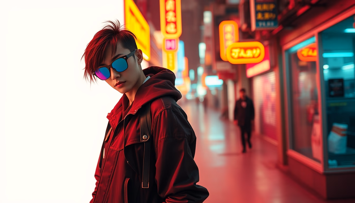 cyberpunk neon street in editorial style