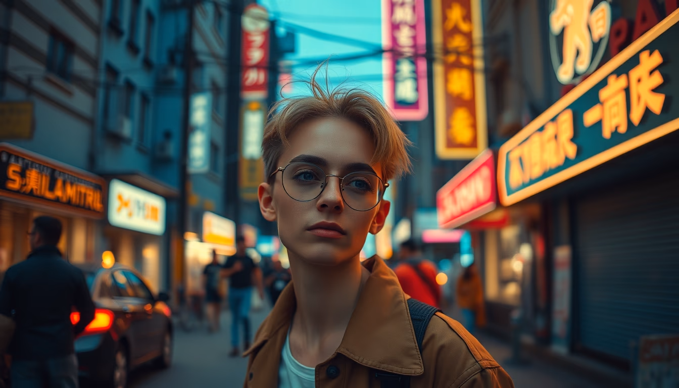 cyberpunk neon street in editorial style