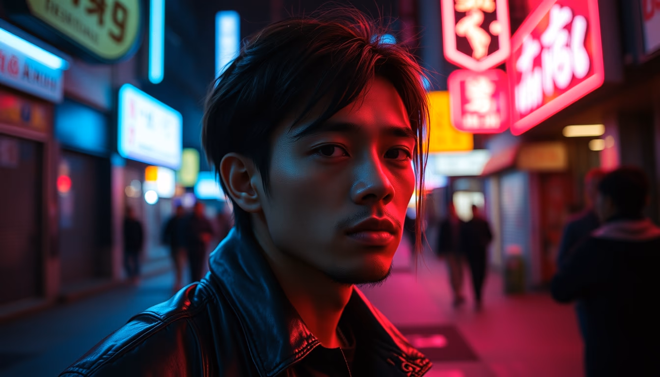 cyberpunk neon street in editorial style