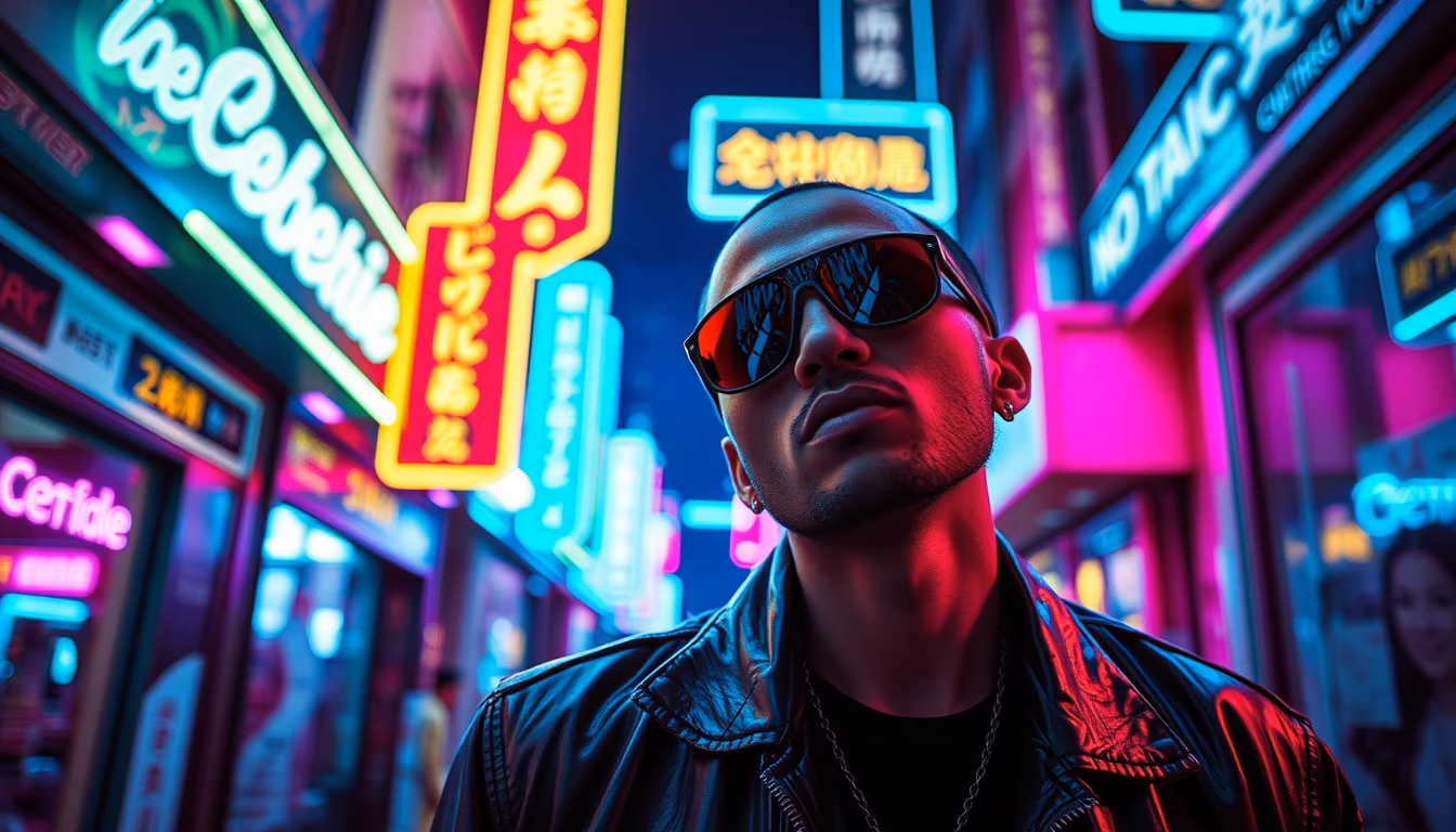 cyberpunk neon street in editorial style