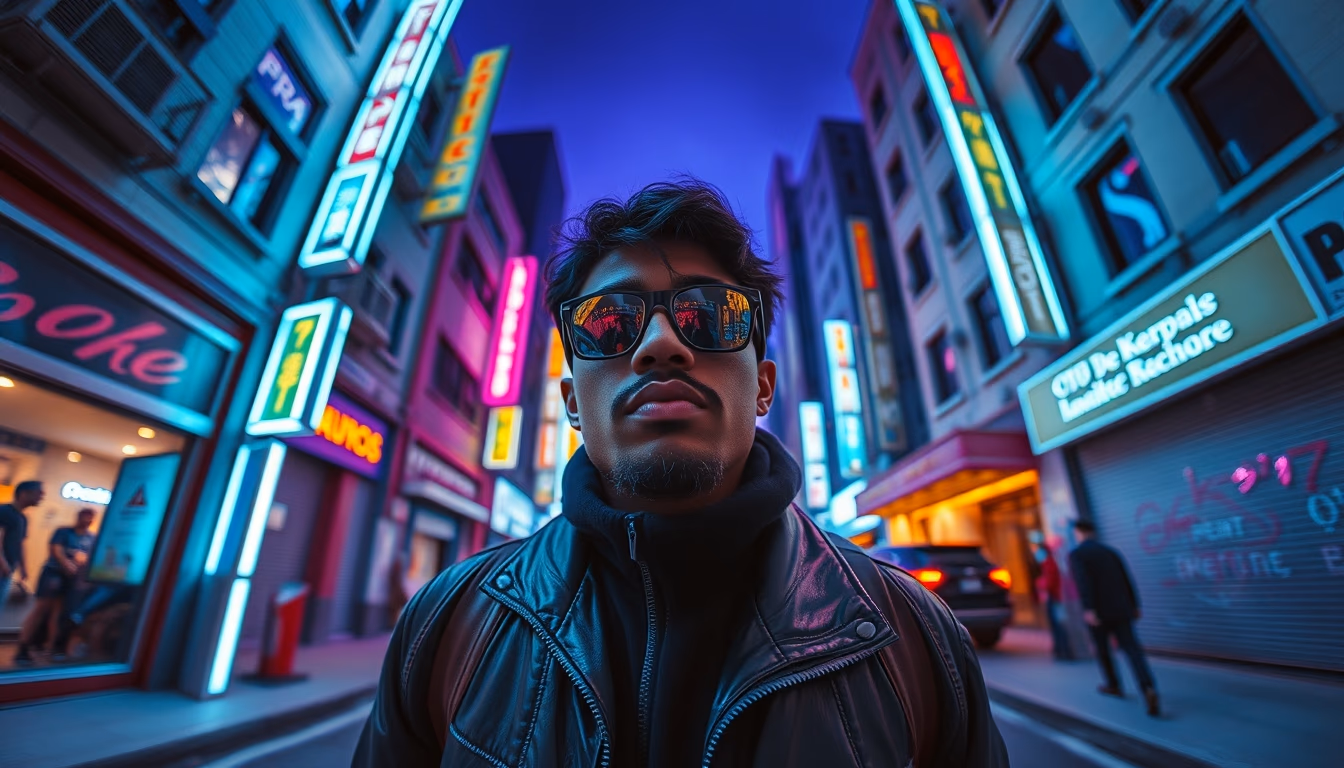 cyberpunk neon street in editorial style