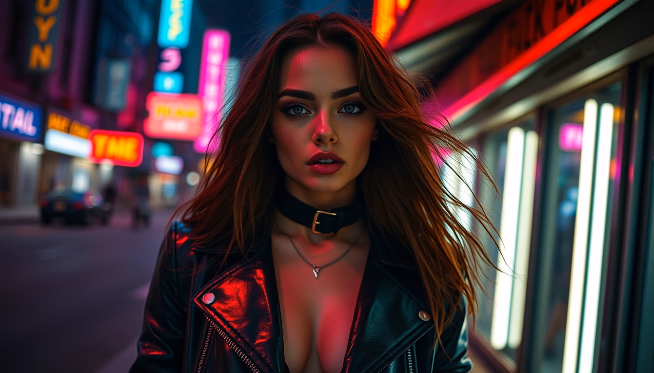 cyberpunk neon street in editorial style