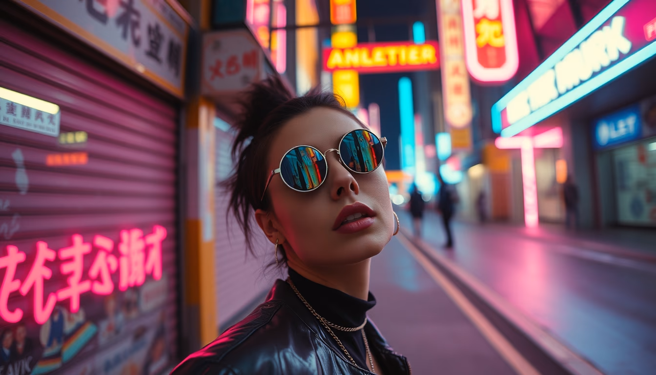 cyberpunk neon street in editorial style