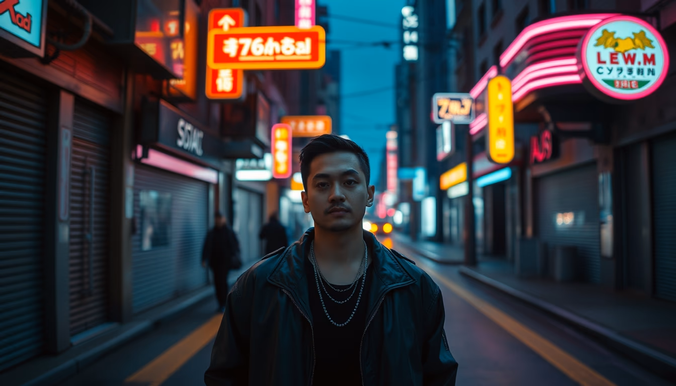 cyberpunk neon street in editorial style