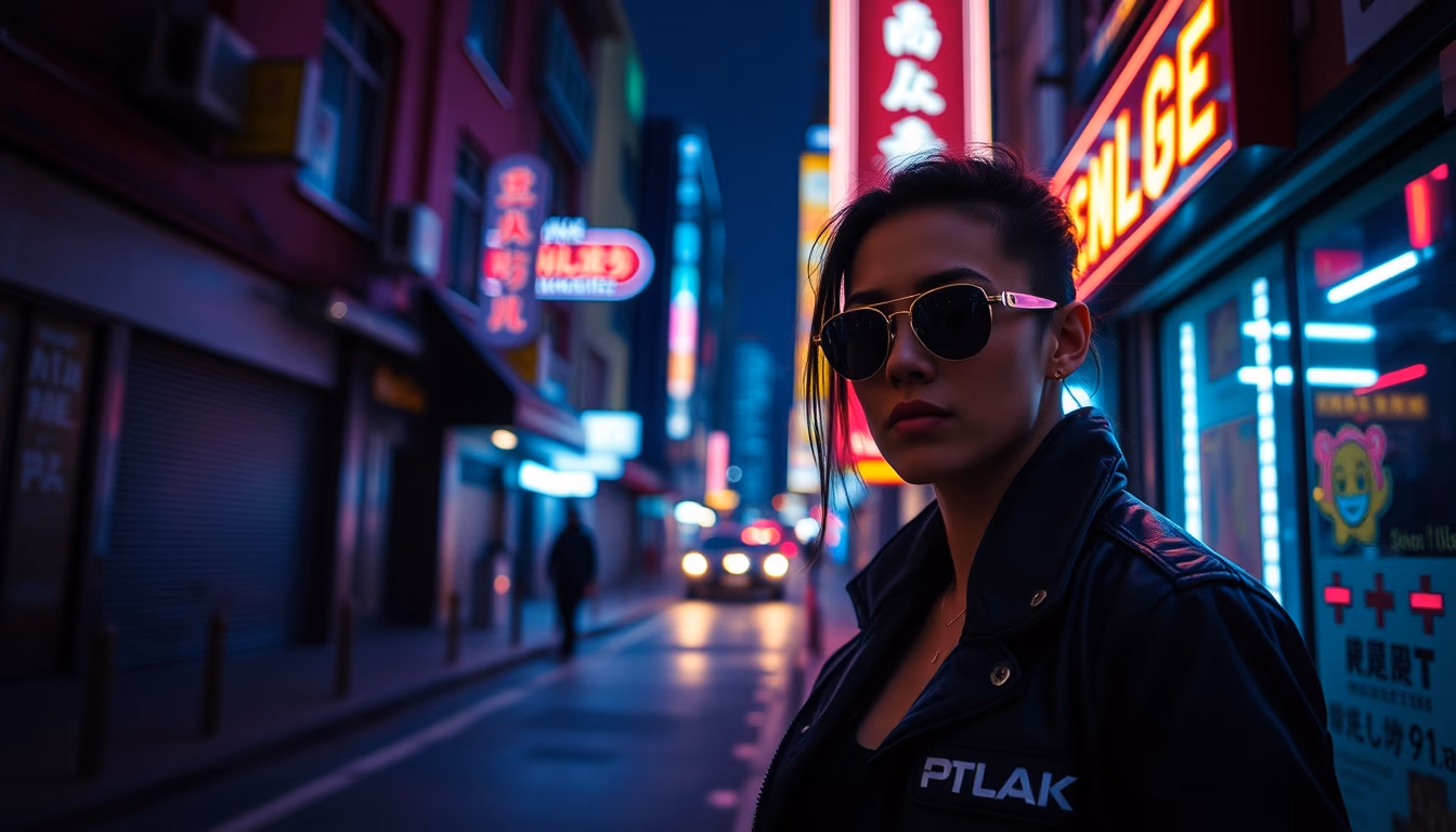 cyberpunk neon street in editorial style