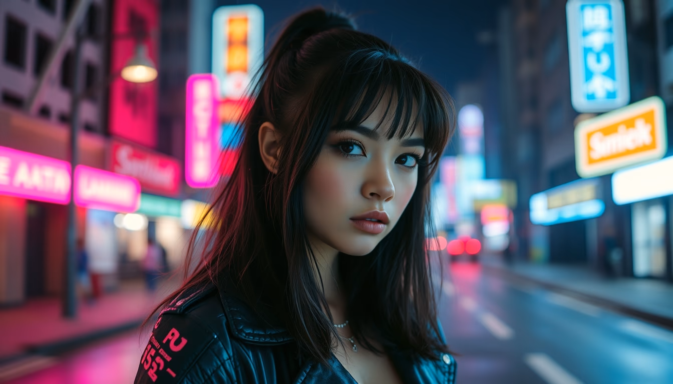 cyberpunk neon street in editorial style