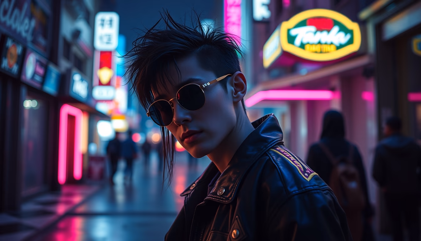cyberpunk neon street in editorial style
