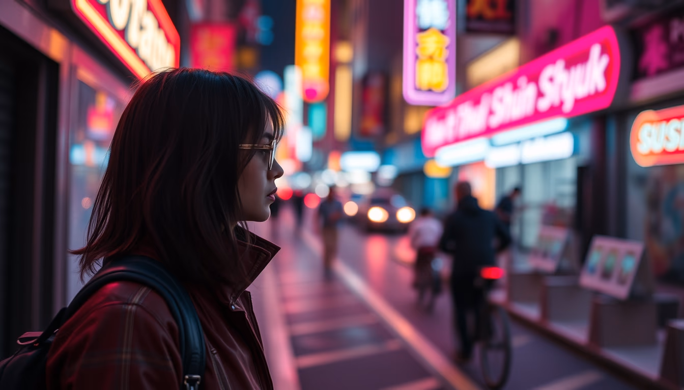 cyberpunk neon street in editorial style