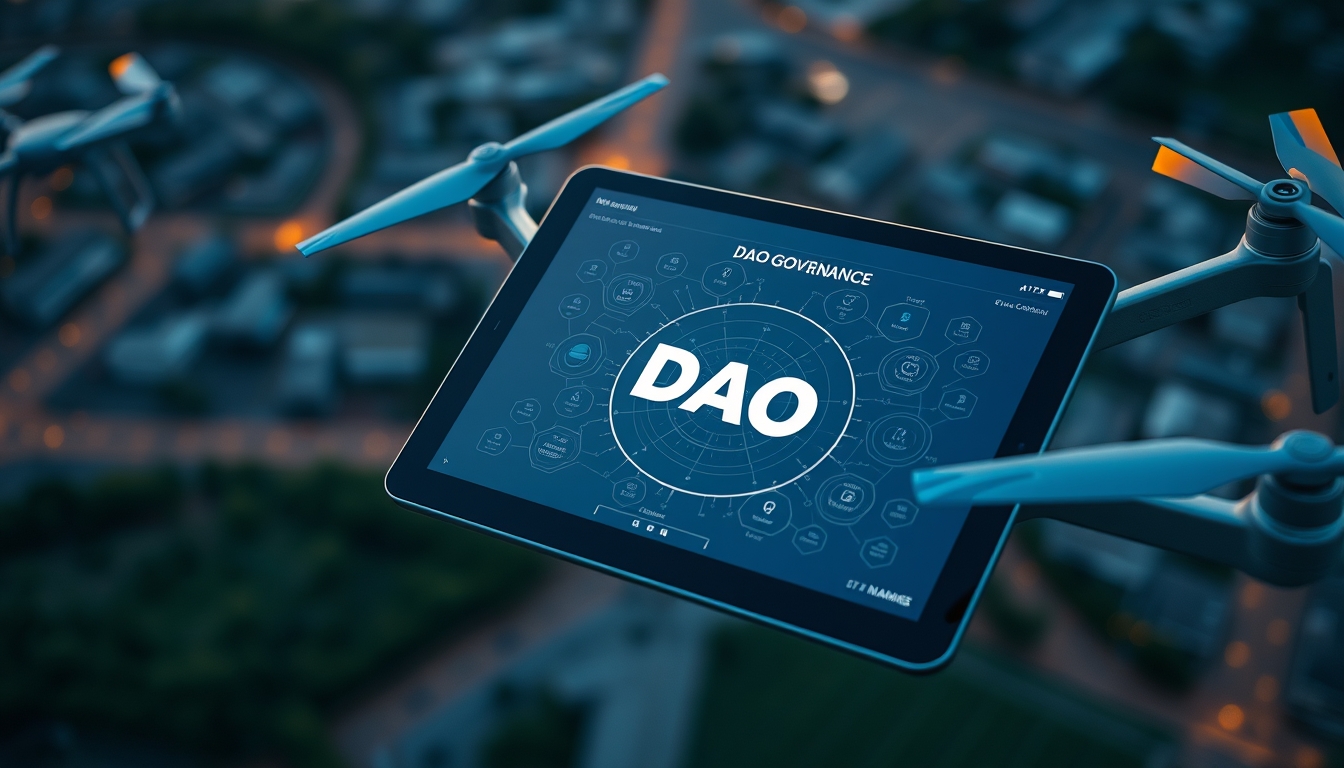 DAO governance interface on tablet in editorial style