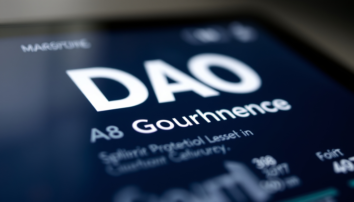 DAO governance interface on tablet in editorial style