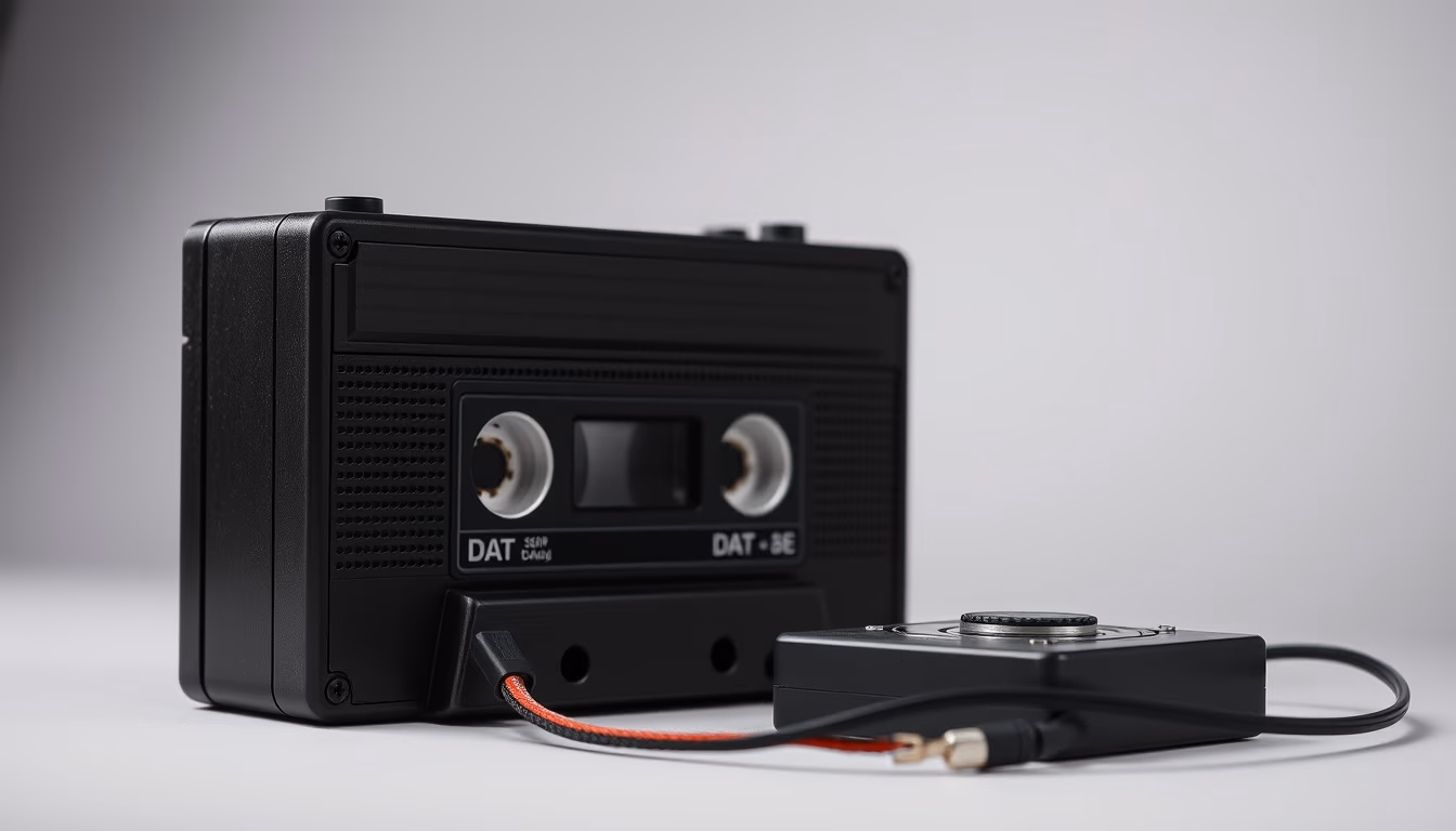 Dat tape recorder em estilo editorial