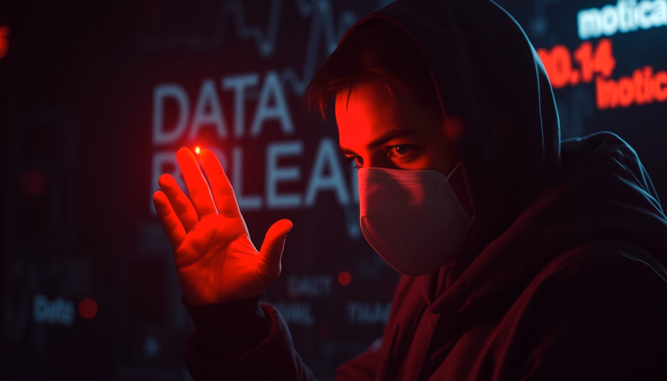 Data breach alert red em estilo editorial