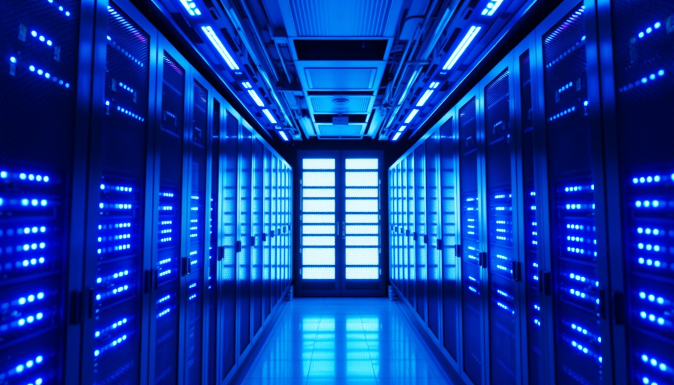 data center server room blue LED in editorial style