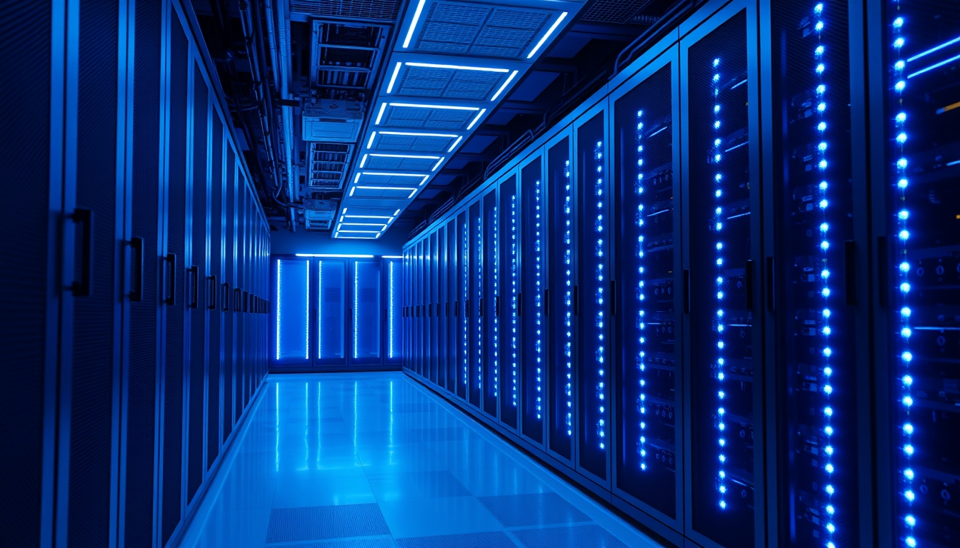 data center server room blue LED in editorial style