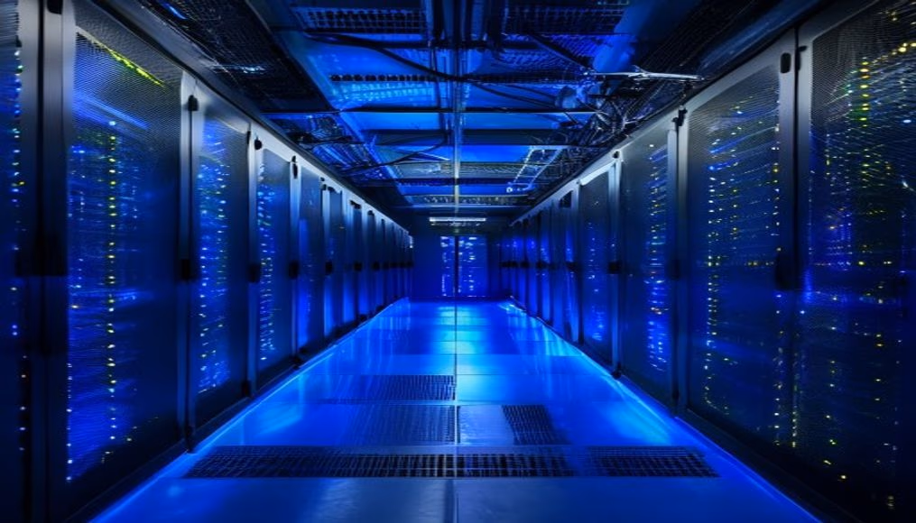 data center server room blue LED in editorial style