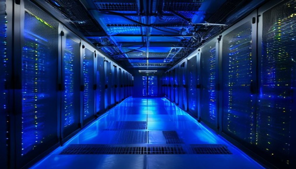 data center server room blue LED in editorial style