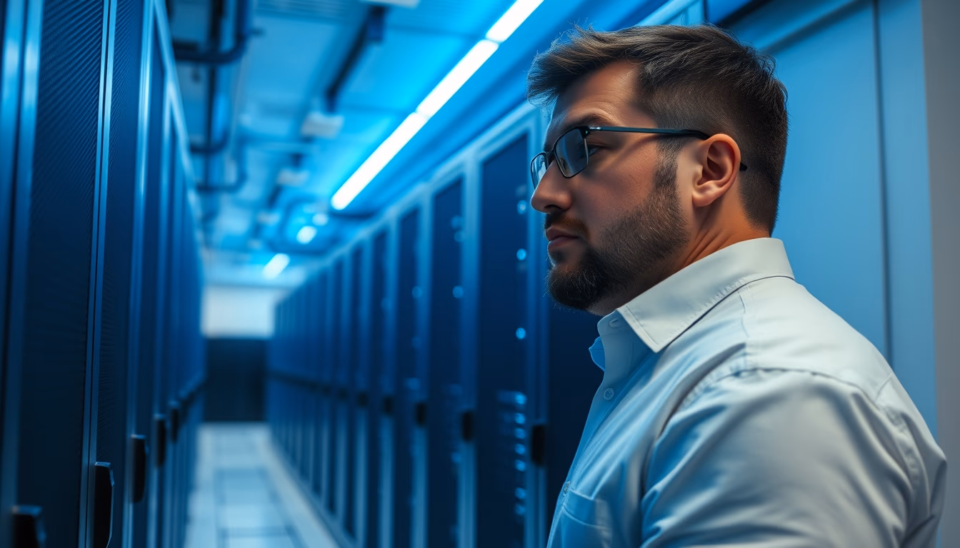 data center server room blue LED in editorial style
