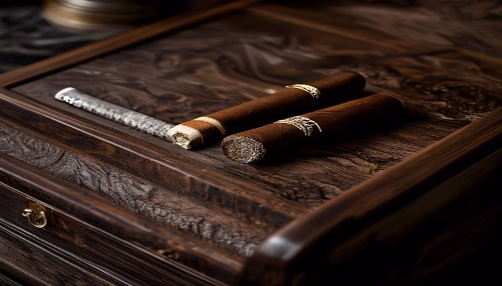 davidoff cigar humidor walnut in luxury editorial photography