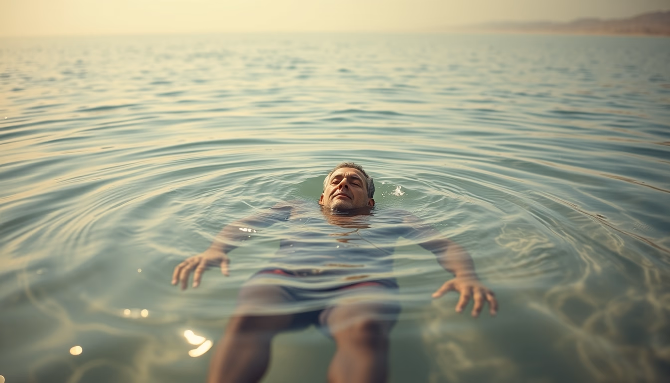 dead sea floating in editorial style