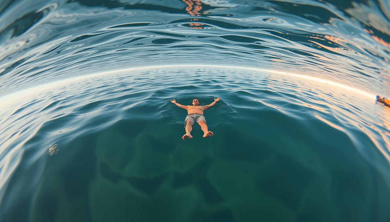 dead sea floating in editorial style