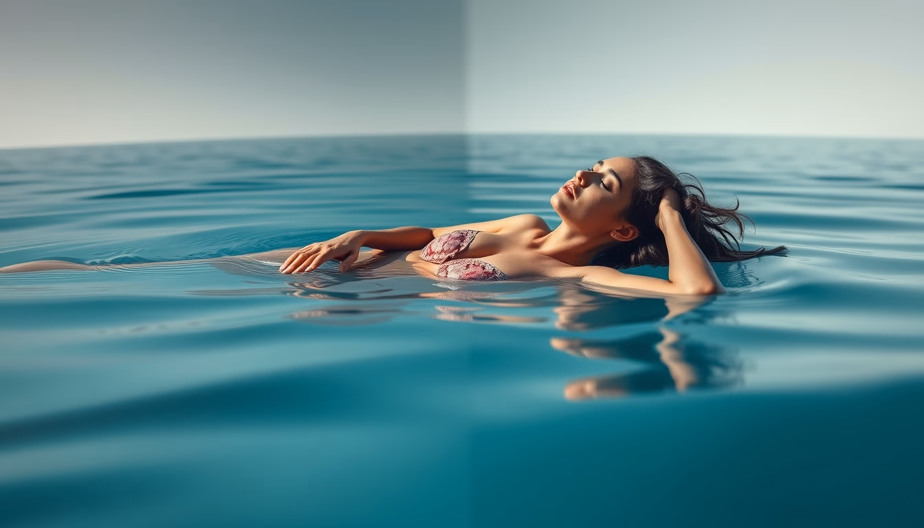 dead sea floating in editorial style