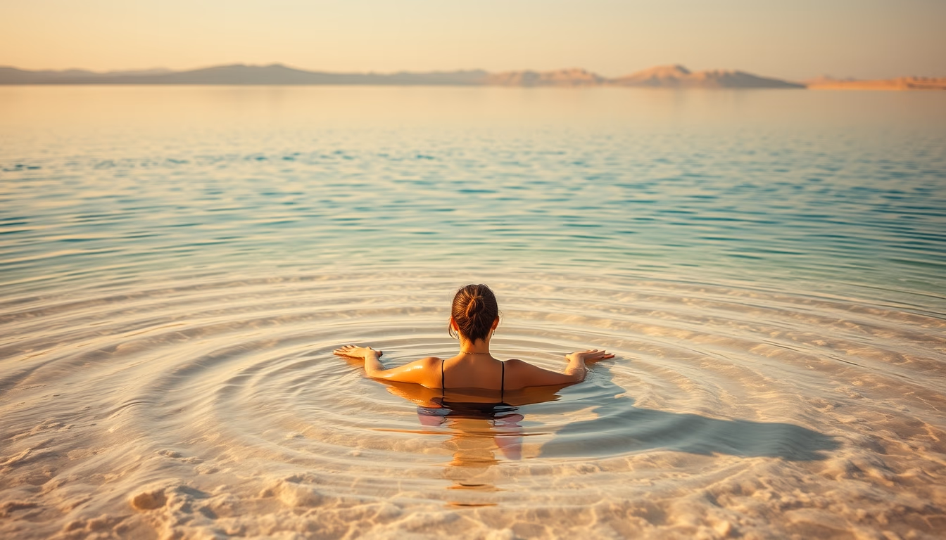 dead sea floating in editorial style