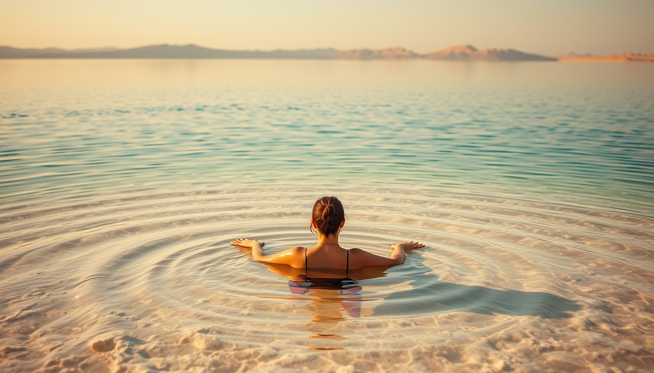 dead sea floating in editorial style