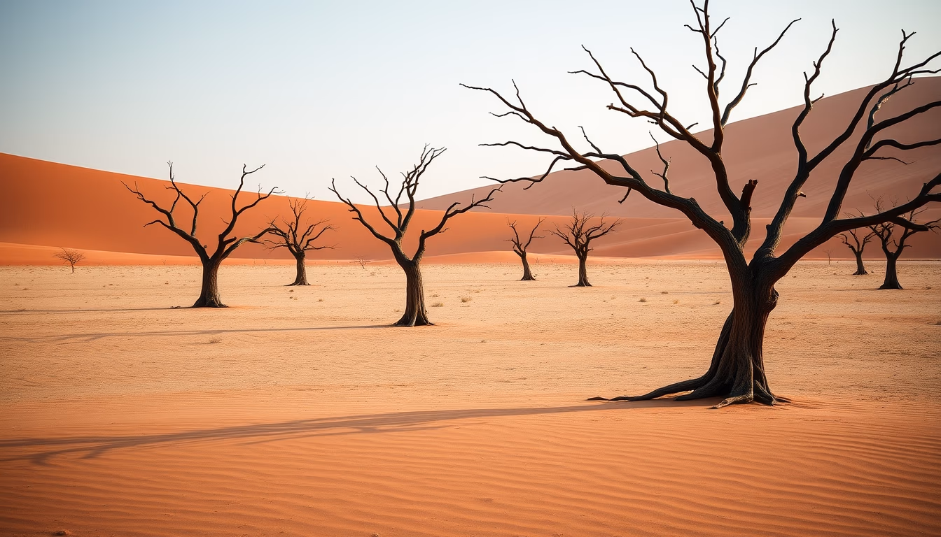 dead vlei namibia trees in editorial style