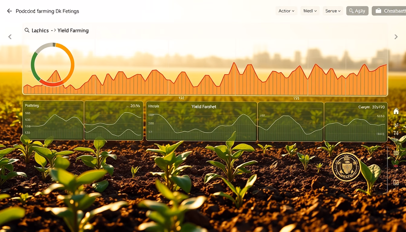 decentralized app dashboard showing yield farming positions in editorial style
