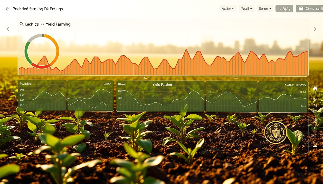 Dashboard de dapp descentralizada mostrando posições de yield farming em estilo editorial