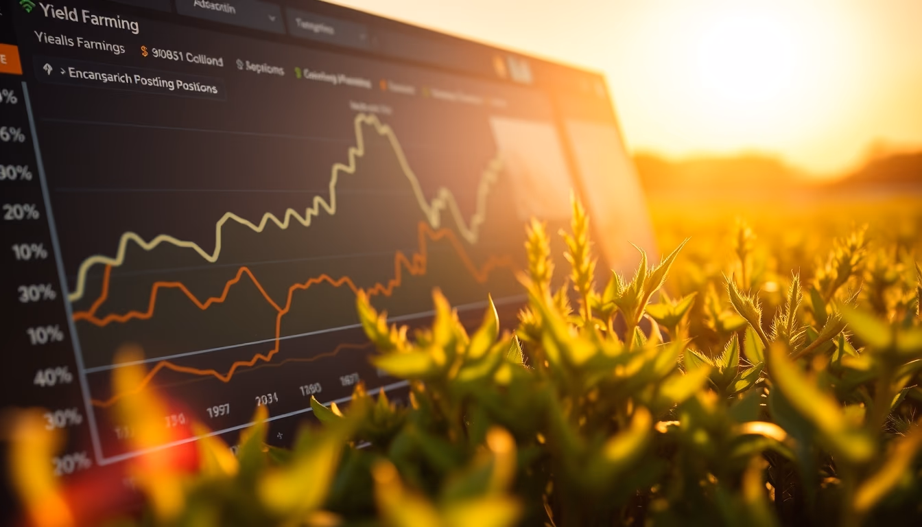 decentralized app dashboard showing yield farming positions in editorial style