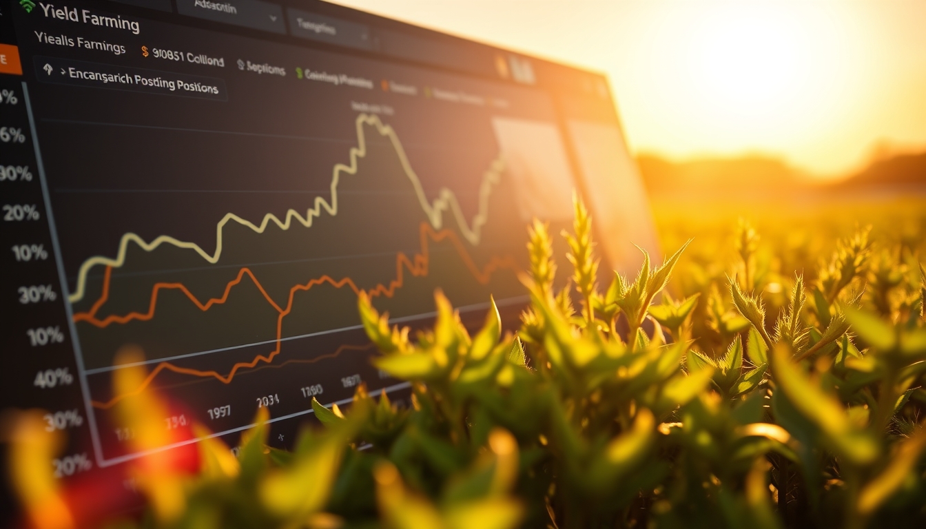 Dashboard de dapp descentralizada mostrando posições de yield farming em estilo editorial