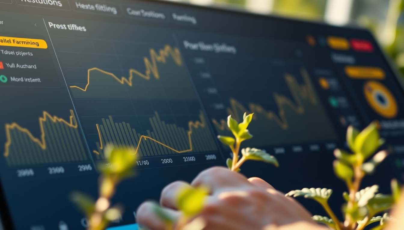 Dashboard de dapp descentralizada mostrando posições de yield farming em estilo editorial