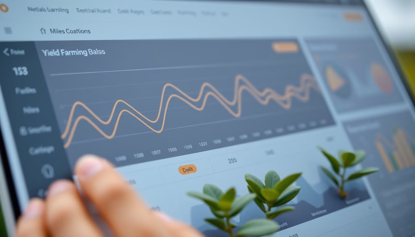 Dashboard de dapp descentralizada mostrando posições de yield farming em estilo editorial