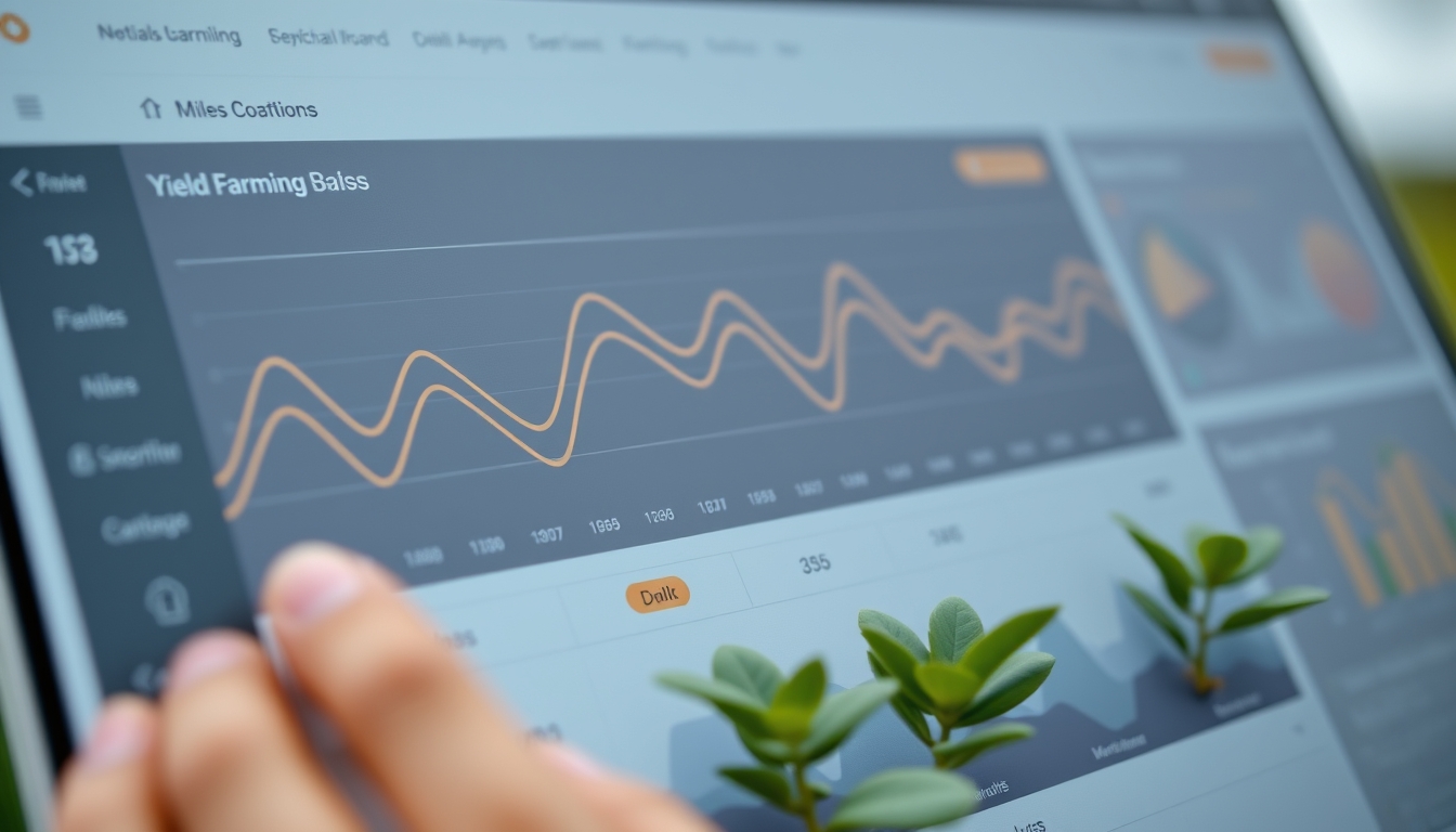 Dashboard de dapp descentralizada mostrando posições de yield farming em estilo editorial