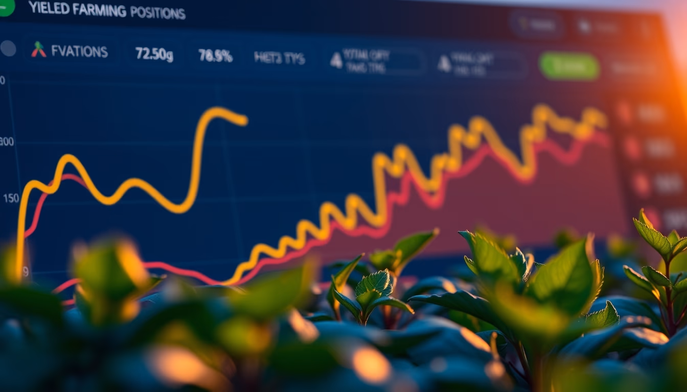 Dashboard de dapp descentralizada mostrando posições de yield farming em estilo editorial