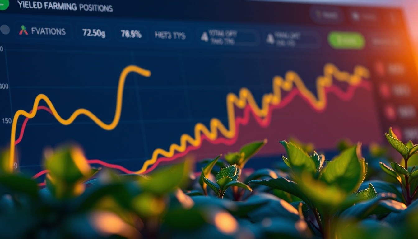 Dashboard de dapp descentralizada mostrando posições de yield farming em estilo editorial